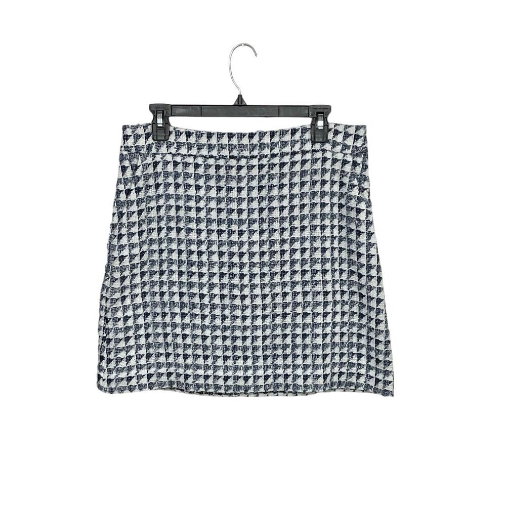 Loft Blue & White Geometric A-Line Textured Skirt Size 8 Medium Pockets